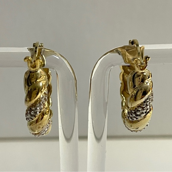 14K Yellow Gold Vermeil Genuine Diamond Accent Hoop Earrings Gift Box - Picture 4 of 5